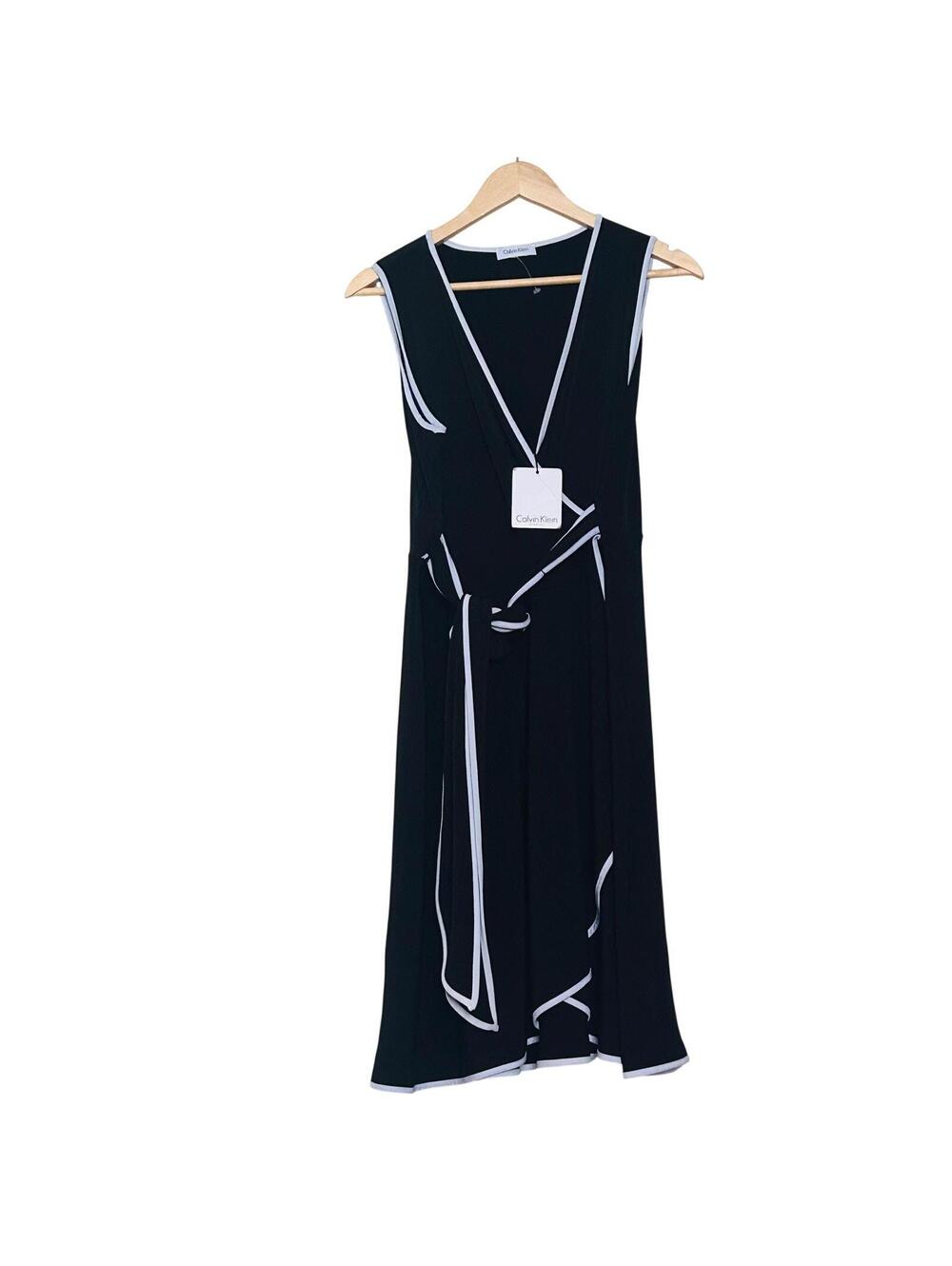 NWT Calvin Klein Black White Dress Sleeveless Wrap Work Career Light Stretch